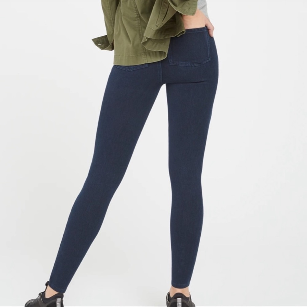 Spanx sweatpant jeans straight leg twilight rinse dark wash high rise waist - Picture 2 of 12
